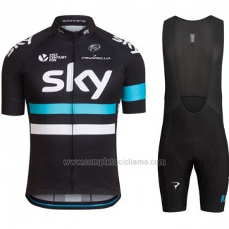 2016 Abbigliamento Ciclismo Sky Blu e Nero Manica Corta e Salopette