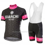 2018 Abbigliamento Ciclismo Bianchi Nevola Nero e Rosa Manica Corta e Salopette