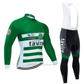 2020 Abbigliamento Ciclismo Tavira Bianco Verde Manica Lunga e Salopette