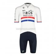 2022 Abbigliamento Ciclismo British Champion Ineos Blu Bianco Manica Corta e Salopette