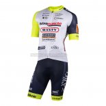 2022 Abbigliamento Ciclismo Wanty-Gobert Cycling Team Bianco Blu Manica Corta e Salopette