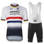 2023 Abbigliamento Ciclismo Astana Bianco Blu Manica Corta e Salopette