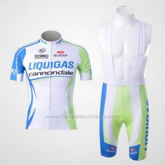 2011 Abbigliamento Ciclismo Liquigas Cannondale Bianco e Verde Manica Corta e Salopette