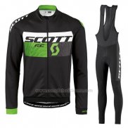 2016 Abbigliamento Ciclismo Scott Verde e Nero Manica Lunga e Salopette