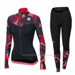2017 Abbigliamento Ciclismo Donne Sportful Primavera Nero e Rosso Manica Lunga e Salopette