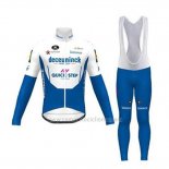 2020 Abbigliamento Ciclismo Deceuninck Quick Step Bianco Blu Manica Lunga e Salopette