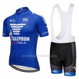 2018 Abbigliamento Ciclismo Gazprom Rusvelo Blu e Bianco Manica Corta e Salopette