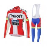 2018 Abbigliamento Ciclismo Tinkoff Saxo Bank Rosso Bianco Manica Lunga e Salopette