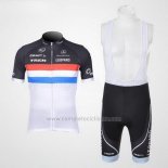 2011 Abbigliamento Ciclismo Trek Leqpard Campione Francia Nero e Bianco Manica Corta e Salopette