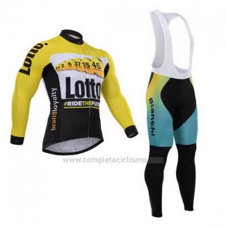 2015 Abbigliamento Ciclismo Lotto NL Jumbo Nero e Giallo Manica Lunga e Salopette
