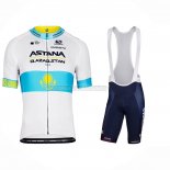 2022 Abbigliamento Ciclismo Astana Blu Bianco Manica Corta e Salopette