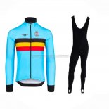 2023 Abbigliamento Ciclismo Belgio Azzurro Manica Lunga e Salopette