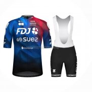 2024 Abbigliamento Ciclismo FDJ Nero Blu Manica Corta e Salopette