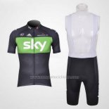 2012 Abbigliamento Ciclismo Sky Nero e Verde Manica Corta e Salopette