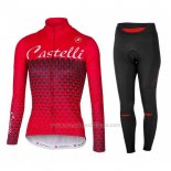 2017 Abbigliamento Ciclismo Donne Castelli Rosso Manica Lunga e Salopette