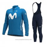 2020 Abbigliamento Ciclismo Movistar Blu Manica Lunga e Salopette