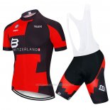 2020 Abbigliamento Ciclismo Svizzera Rosso Nero Manica Corta e Salopette