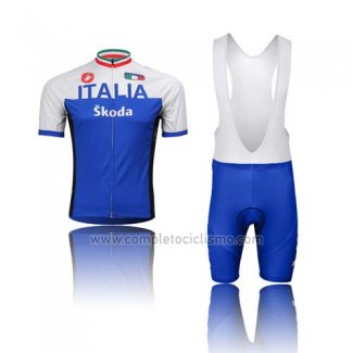 2014 Abbigliamento Ciclismo Italia Bianco e Blu Manica Corta e Salopette
