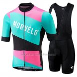 2018 Abbigliamento Ciclismo Morvelo Verde e Rosa Manica Corta e Salopette