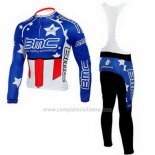 2010 Abbigliamento Ciclismo BMC Campione Stati Uniti Blu Manica Lunga e Salopette