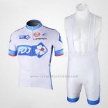 2010 Abbigliamento Ciclismo FDJ Bianco e Azzurro Manica Corta e Salopette