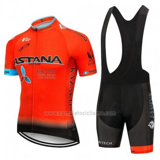 2019 Abbigliamento Ciclismo Astana Arancione Manica Corta e Salopette