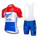 2019 Abbigliamento Ciclismo Roompot Charles Rosso Bianco Blu Manica Corta e Salopette