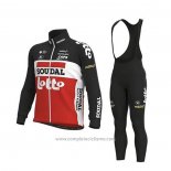 2020 Abbigliamento Ciclismo Lotto Soudal Nero Bianco Rosso Manica Lunga e Salopette
