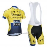 2014 Abbigliamento Ciclismo Tinkoff Saxo Bank Blu e Giallo Manica Corta e Salopette