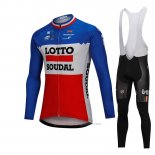 2018 Abbigliamento Ciclismo Lotto Soudal Blu e Rosso Manica Lunga e Salopette