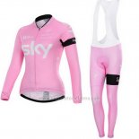 2015 Abbigliamento Ciclismo Donne Sky Fuxia Manica Lunga e Salopette
