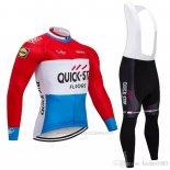 2018 Abbigliamento Ciclismo Quick Step Floors Rosso Bianco Blu Manica Lunga e Salopette