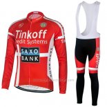 2018 Abbigliamento Ciclismo Tinkoff Saxo Bank Rosso Nero Manica Lunga e Salopette