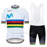 2019 Abbigliamento Ciclismo UCI Mondo Campione Movistar Bianco Manica Corta e Salopette