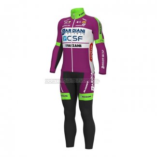 2022 Abbigliamento Ciclismo Bardiani Csf Faizane Verde Viola Manica Lunga e Salopette