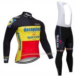 2019 Abbigliamento Ciclismo Deceuninck Quick Step Nero Giallo Rosso Manica Lunga e Salopette