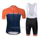 2019 Abbigliamento Ciclismo Chomir Arancione Spento Blu Manica Corta e Salopette
