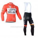 2019 Abbigliamento Ciclismo Lotto Soudal Arancione Bianco Manica Lunga e Salopette